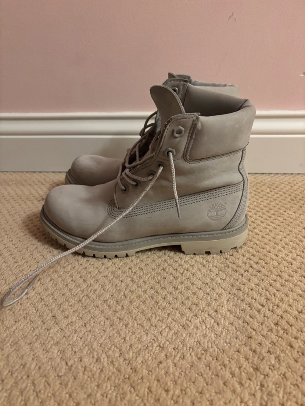 Timberland Light Gray Nubuck Lace-Up Boots